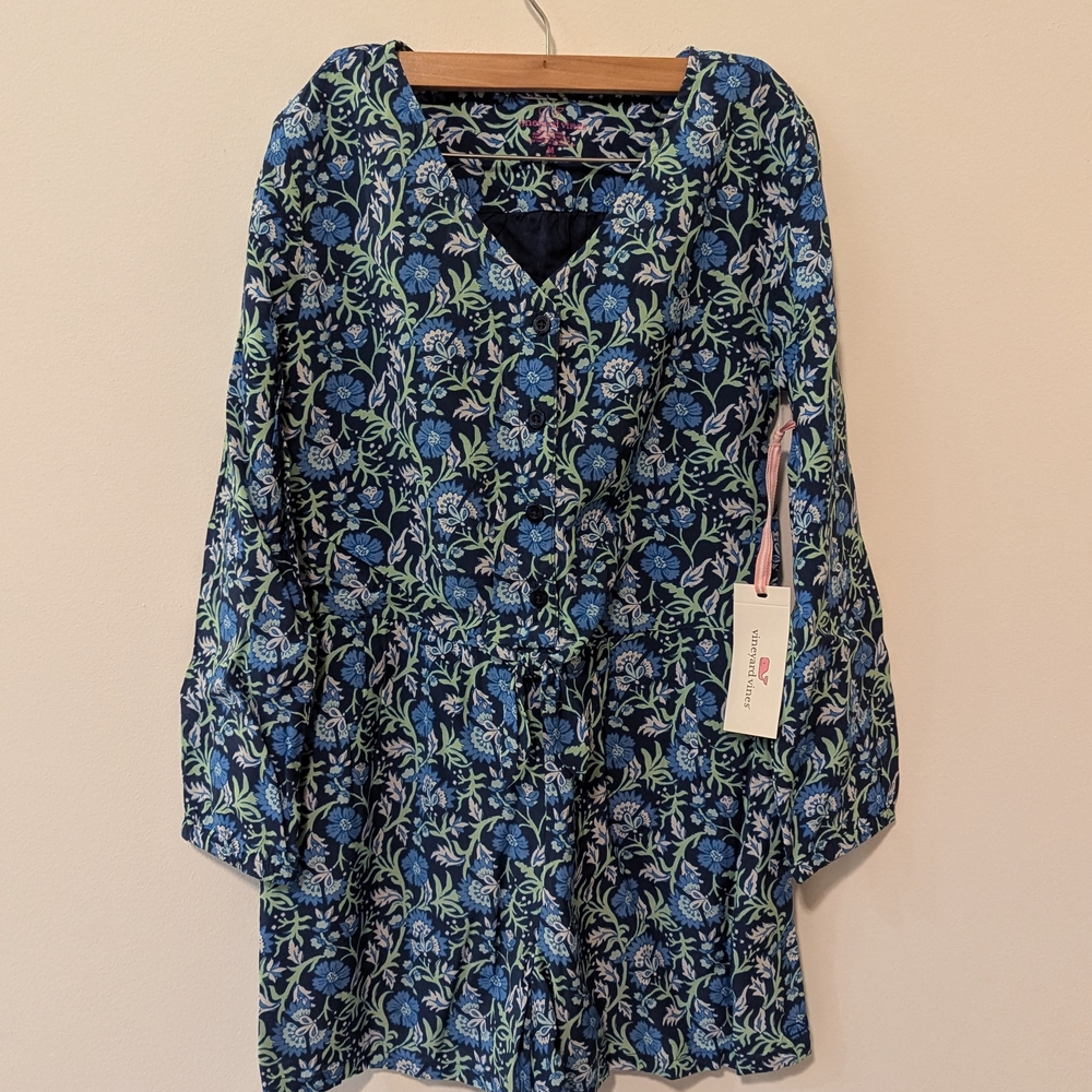 Vineyard Vines Girls Blue Floral Long sleeve V-Neck Romper Size Medium